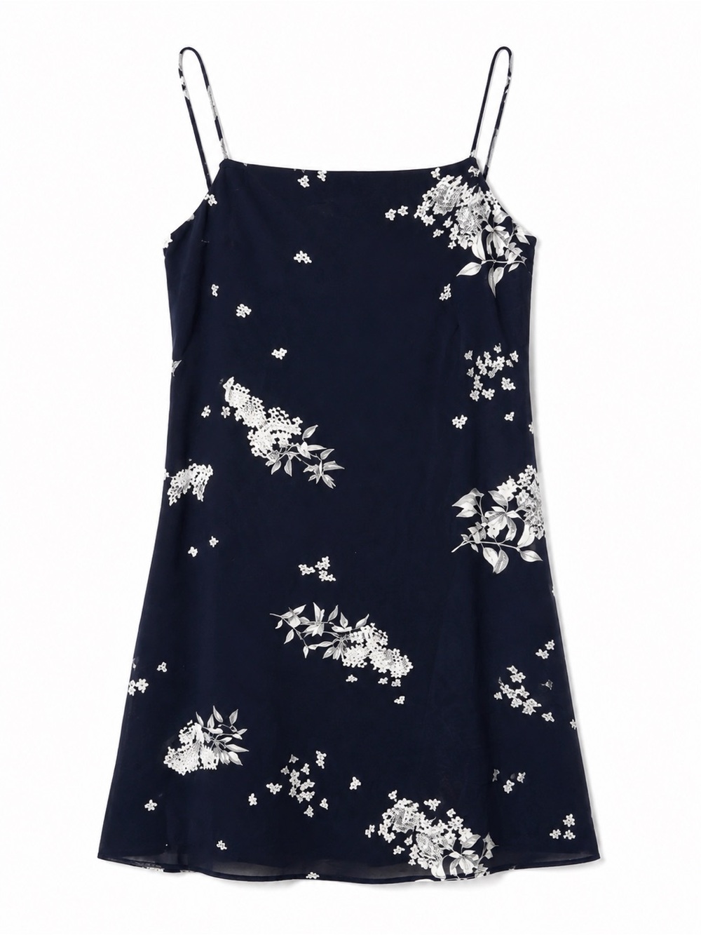 AQUA Bloomingdale’s Navy Floral Slip Mini Dress 90s Y2K Spaghetti Strap